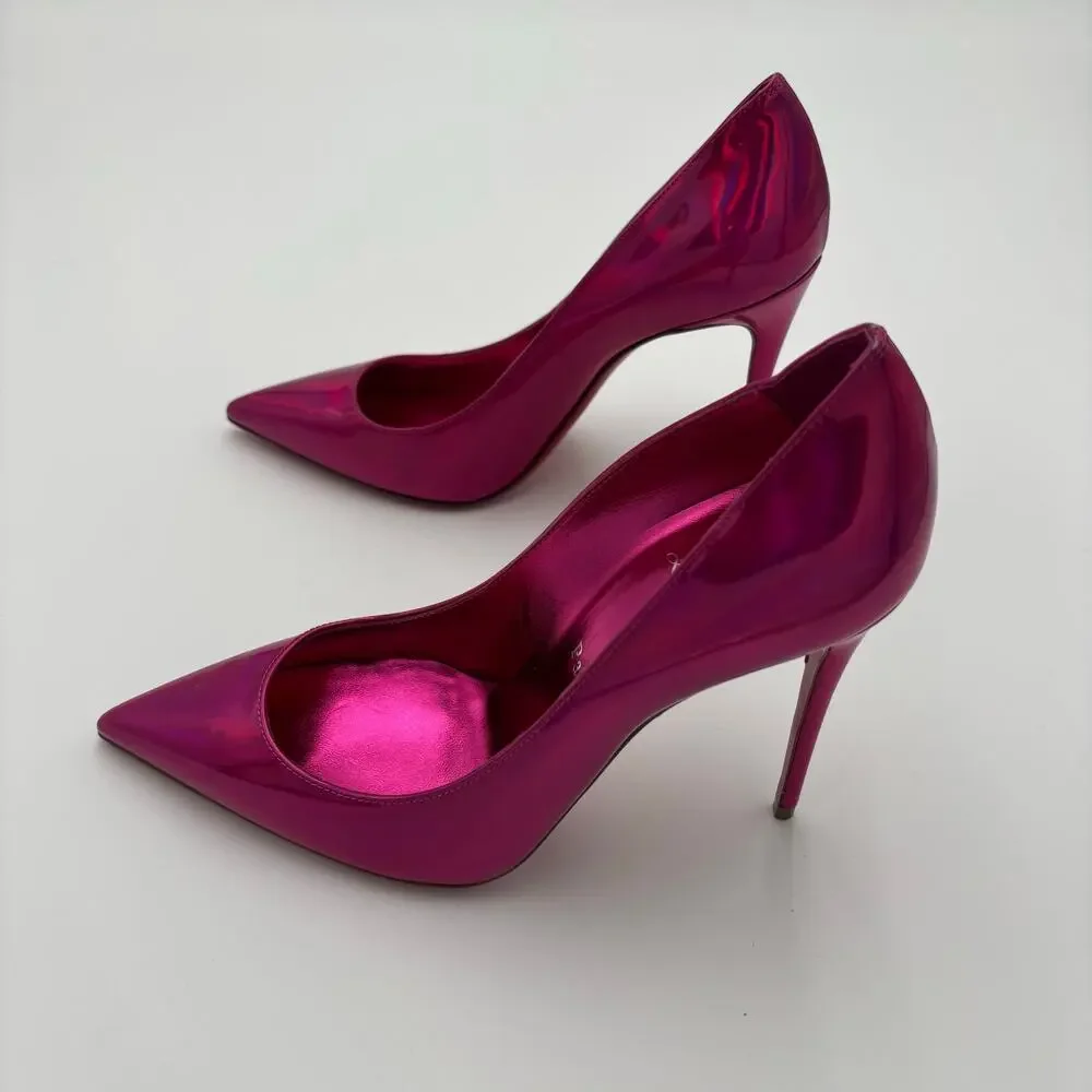 Christian Louboutin Kate 100 Pink Mirrored Leather High Heel Pumps Size EU 38